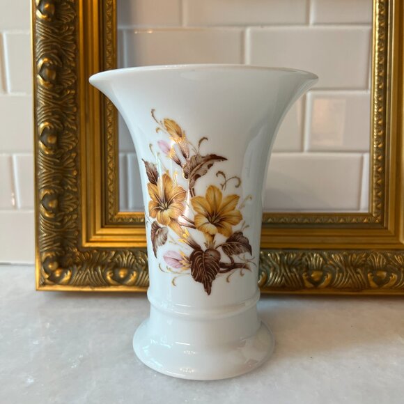 KAISER - Vintage 1960's Gold, Browns Floral Arlette Vase - West German, MCM - Picture 8 of 9